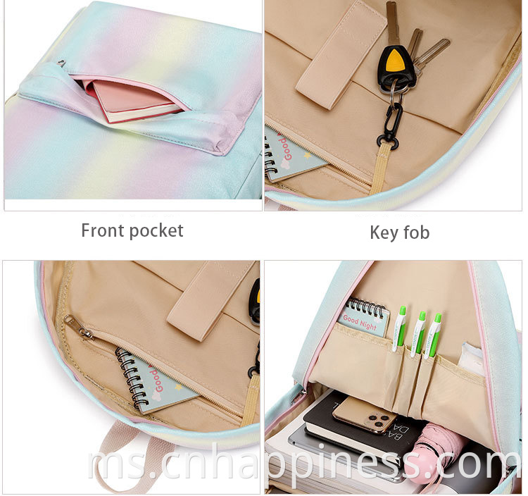 Fesyen Perjalanan Borong Beg sekolah lucu yang ditetapkan dengan beg komputer ransel yang bertebat piknik beg pensil kes pelangi ransel untuk kanak -kanak perempuan